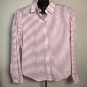 Chaps Classics Women's 100% Cotton Pink Striped Shirt Blouse